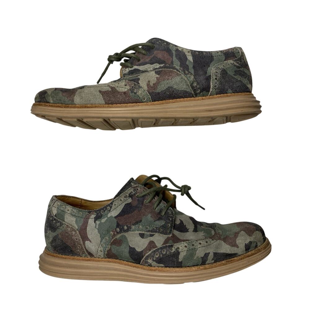 Cole Haan Dress Shoes Mens 8 Lunargrand Magura Forest Camo Wingtip Oxford Career